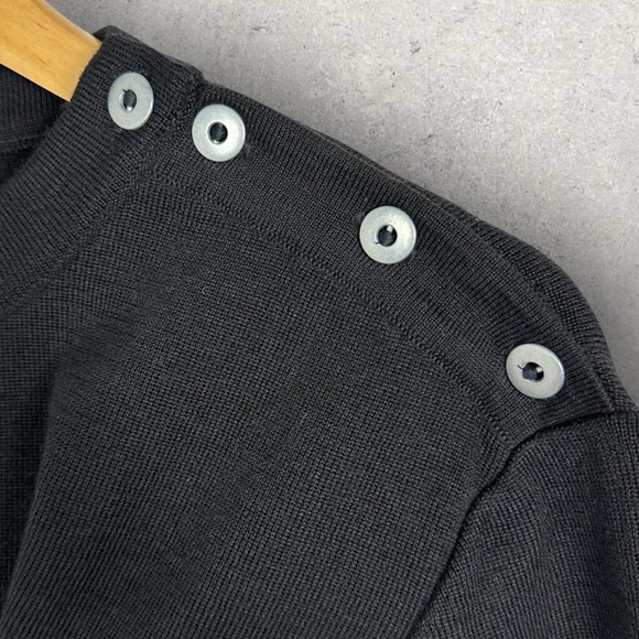 NEW SNS Herning 100% Merino Wool Button Shoulder Sweater Black Knit Mens Size L - Picture 4 of 16